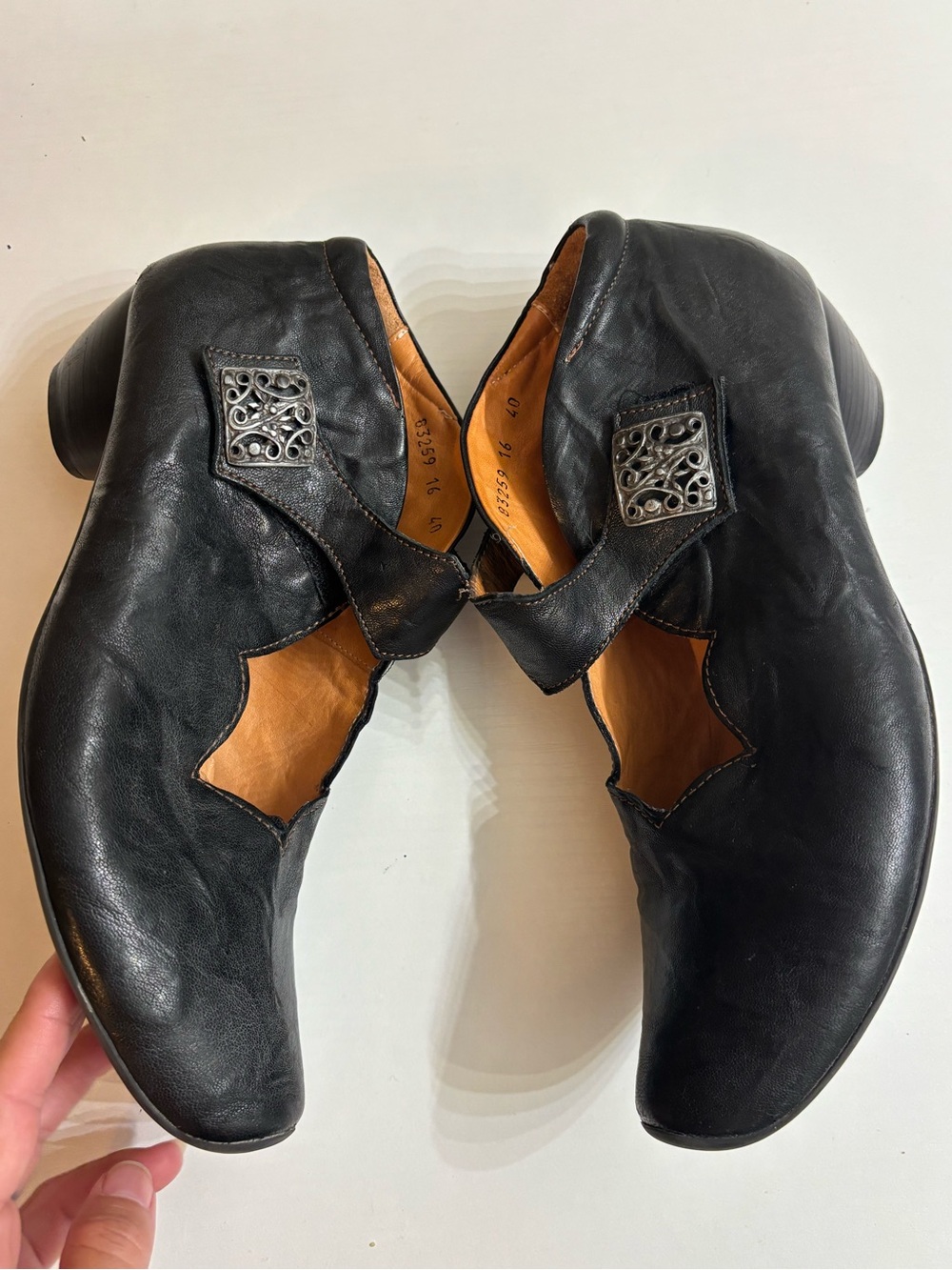 Think! Aida Black Leather Mary Jane Low Heel Comfort Shoes
